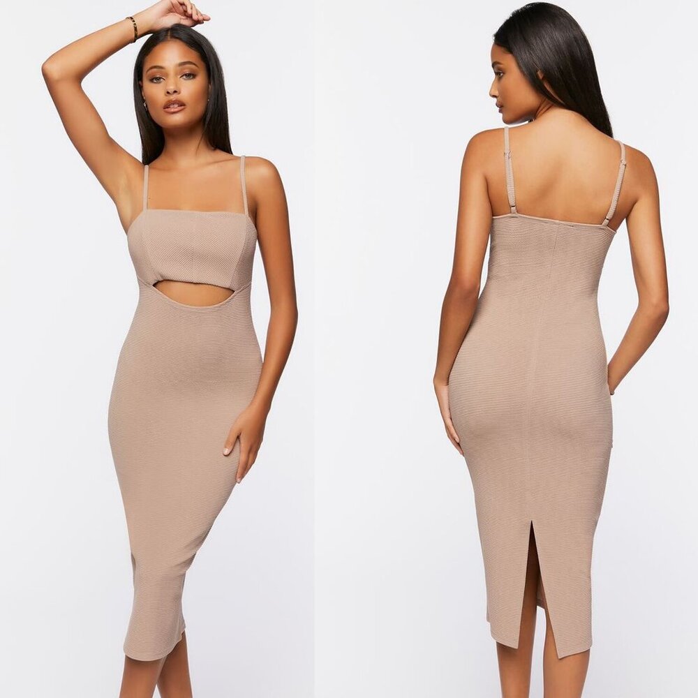 NWT Forever 21 Bodycon Cut-out Midi Dress GOAT Taupe XL